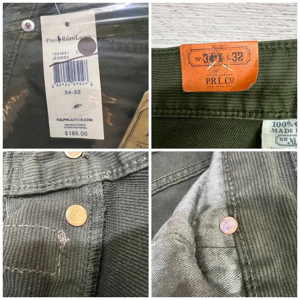 Polo Ralph Lauren PRL 750 Green Corduroy Bootcut Button Jeans 34x32 NWT
